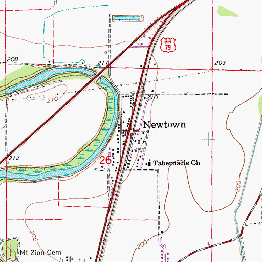 Topographic Map of Newtown, AR