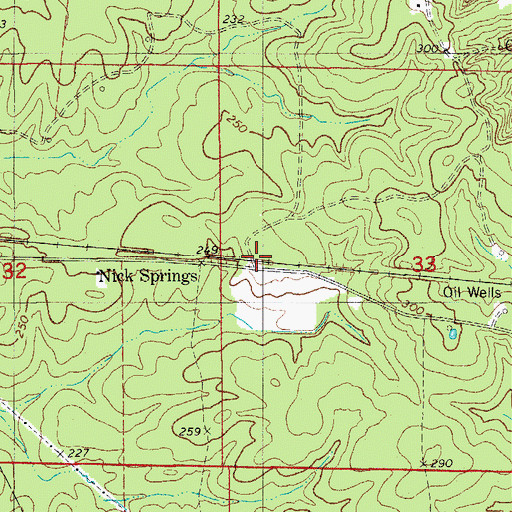 Topographic Map of Nick Springs, AR