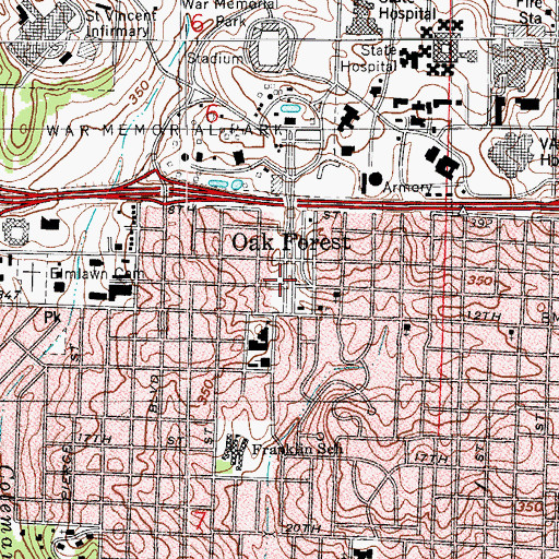 Topographic Map of Oak Forest, AR