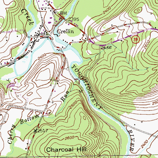 Topographic Map of Cherry Bottom Run, MD