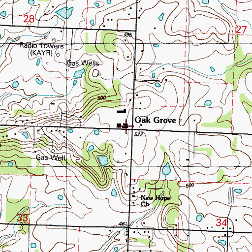 Topographic Map of Oak Grove, AR