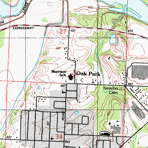 Topographic Map of Oak Park, AR