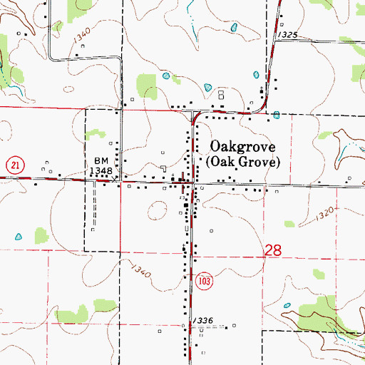 Topographic Map of Oakgrove, AR