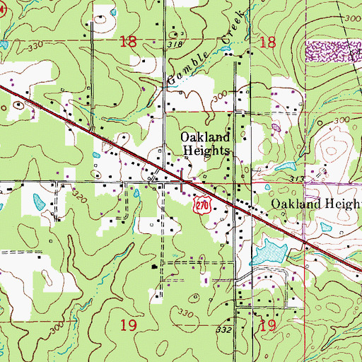 Topographic Map of Oakland Heights, AR