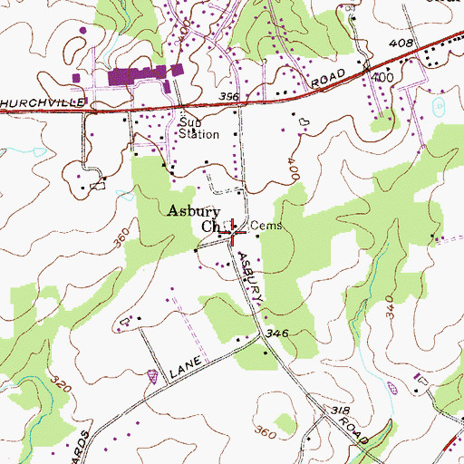 Topographic Map of Asbury United Methodist Church, MD