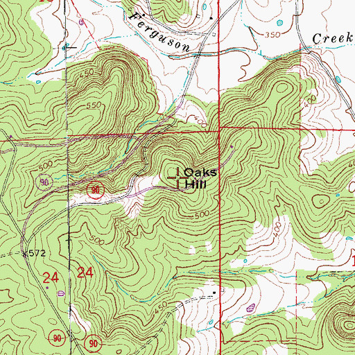 Topographic Map of Oaks Hill, AR