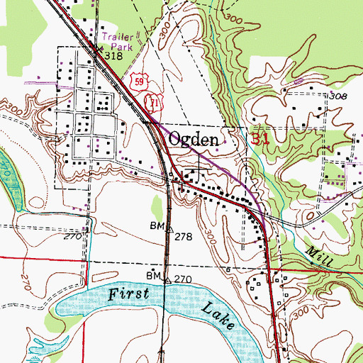 Topographic Map of Ogden, AR