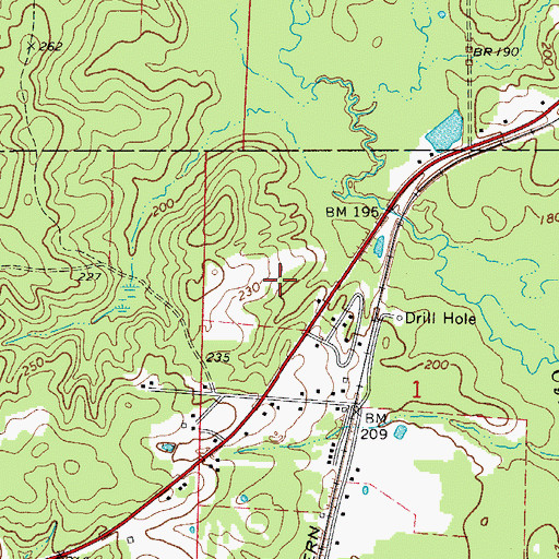 Topographic Map of Ogemaw, AR