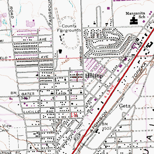 Topographic Map of Hilltop, AZ
