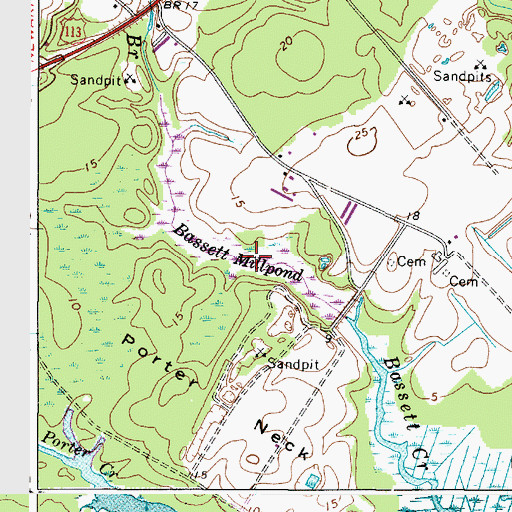 Topographic Map of Bassett Millpond, MD