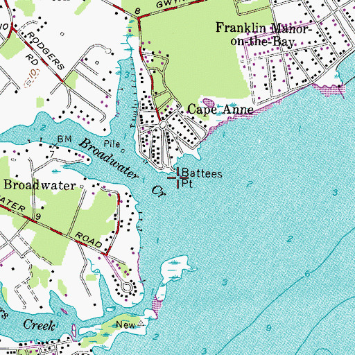 Topographic Map of Battees Point, MD