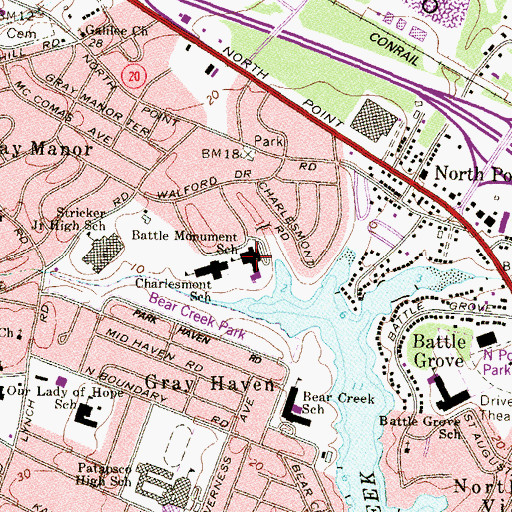 Topographic Map of Battle Monument School, MD
