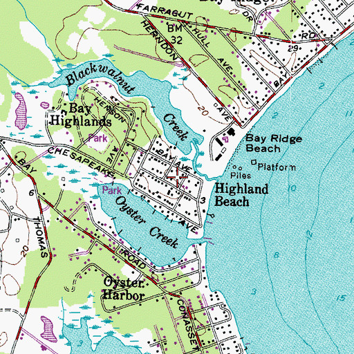 Topographic Map of Bay Ridge Beach, MD