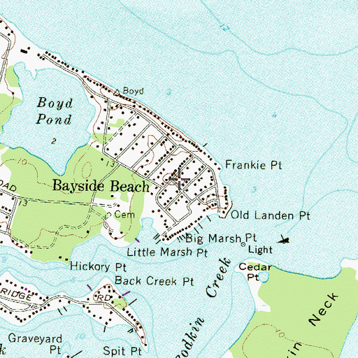Topographic Map of Bayside Beach, MD
