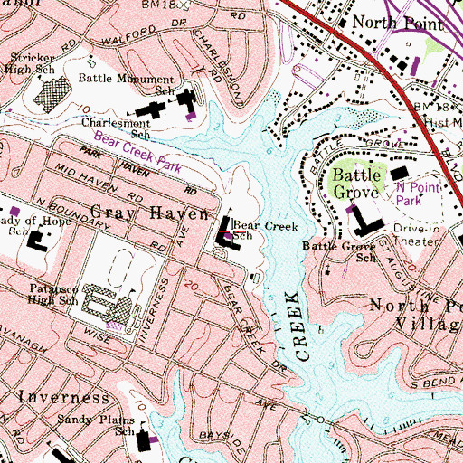 Topographic Map of Bear Creek Elementary School, MD