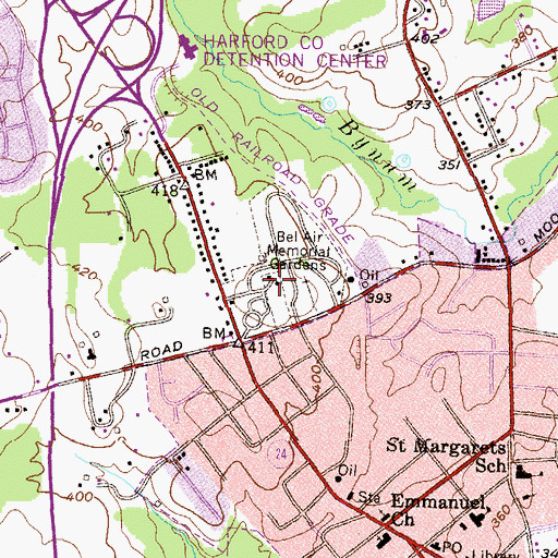 Topographic Map of Bel Air Memorial Gardens, MD