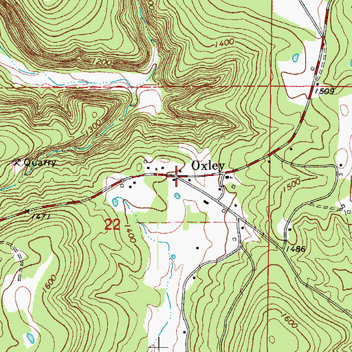 Topographic Map of Oxley, AR