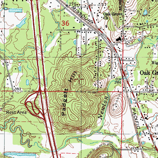 Topographic Map of Padgett Hill, AR
