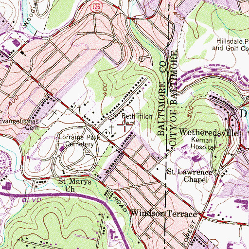 Topographic Map of Beth Tfiloh Cemetery, MD