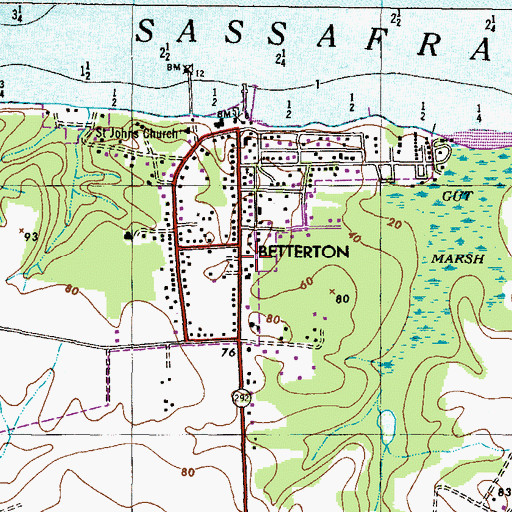 Topographic Map of Betterton, MD