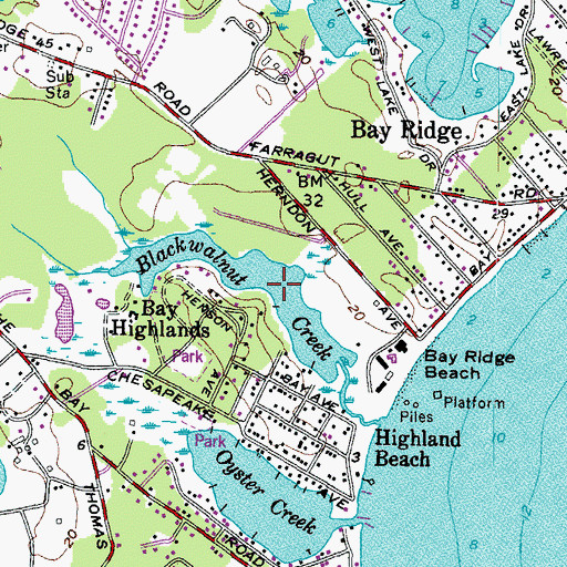 Topographic Map of Blackwalnut Creek, MD