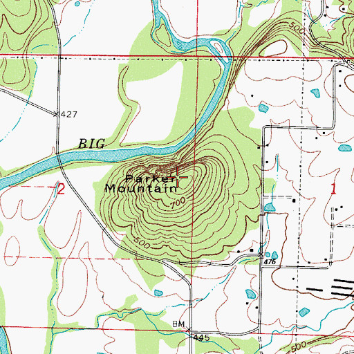 Topographic Map of Parker Mountain, AR