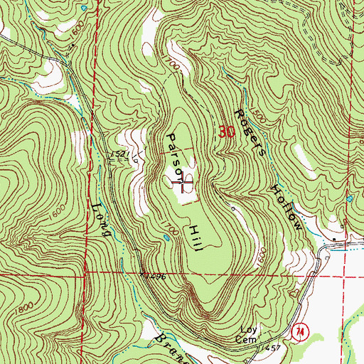 Topographic Map of Parson Hill, AR