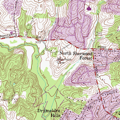 Topographic Map of Bonifant Cemetery, MD