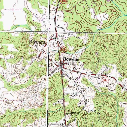 Topographic Map of Bowens, MD