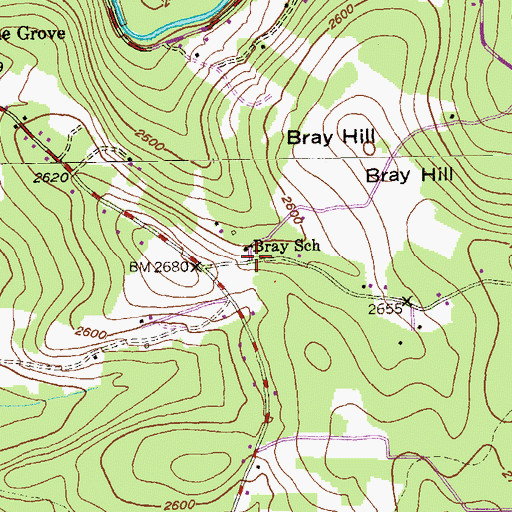 Topographic Map of Bray School, MD