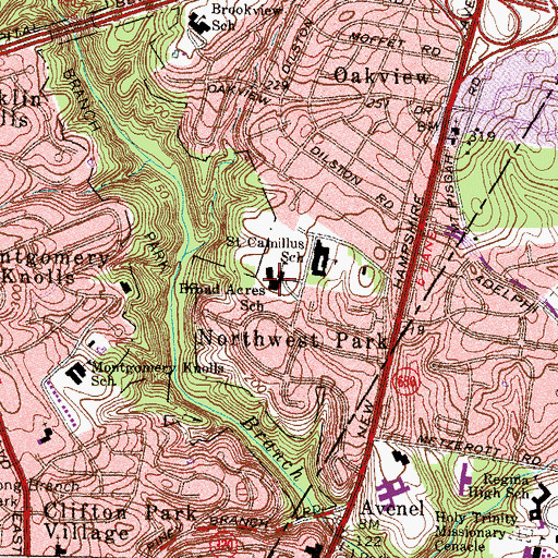 Topographic Map of JoAnn Leleck Elementary School at Broad Acres, MD