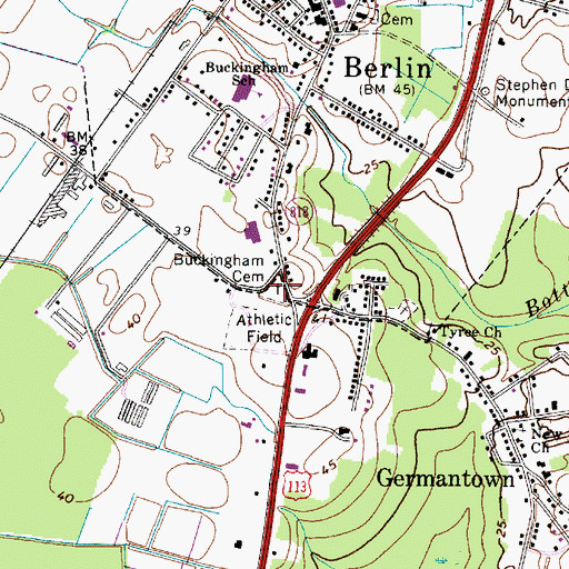 Topographic Map of Buckingham Presbyterian Cemetery, MD