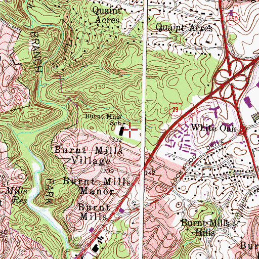 Topographic Map of Burnt Mills Elementary School, MD