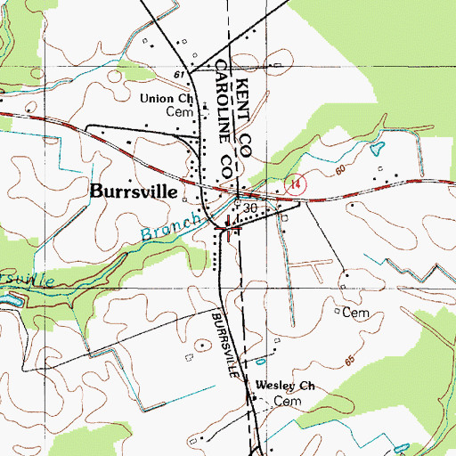 Topographic Map of Burrsville, MD