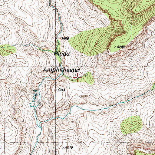 Topographic Map of Hindu Amphitheater, AZ