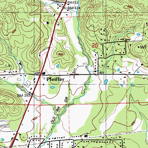 Topographic Map of Pfeiffer, AR