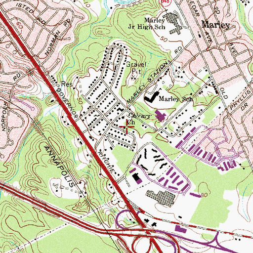 Topographic Map of Calvary Baptist Church, MD