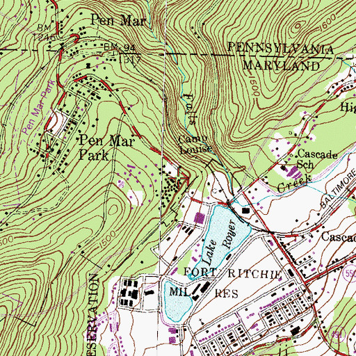 Topographic Map of Camp Louise, MD