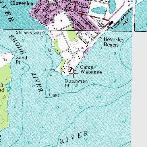 Topographic Map of Camp Wabanna, MD