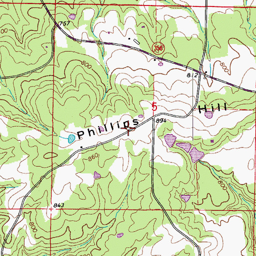 Topographic Map of Phillips Hill, AR