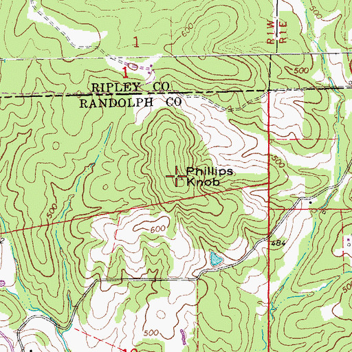 Topographic Map of Phillips Knob, AR