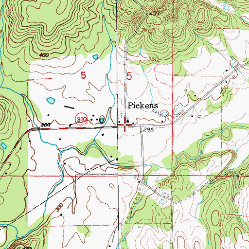 Topographic Map of Pickens, AR
