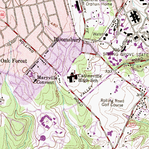 Topographic Map of Catonsville High School, MD