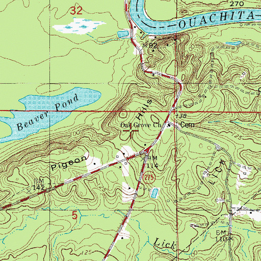 Topographic Map of Pigeon Hills, AR