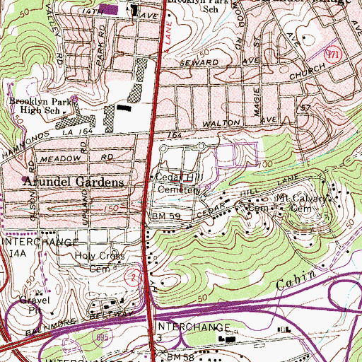 Topographic Map of Cedar Hill Cemetery, MD