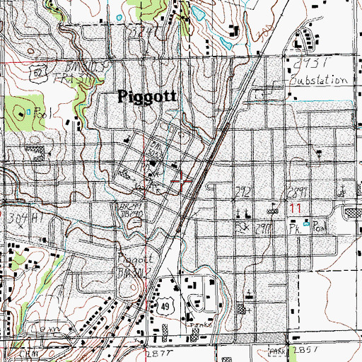 Topographic Map of Piggott, AR