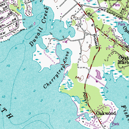 Topographic Map of Cherrytree Cove, MD
