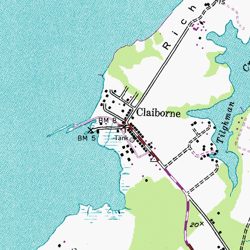 Topographic Map of Claiborne, MD