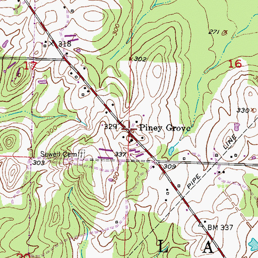 Topographic Map of Piney Grove, AR