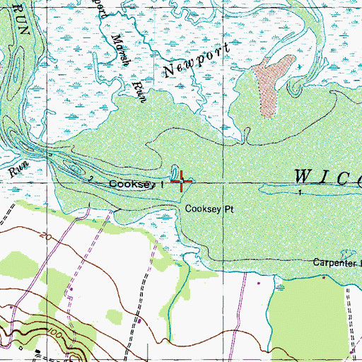 Topographic Map of Cooksey Island, MD
